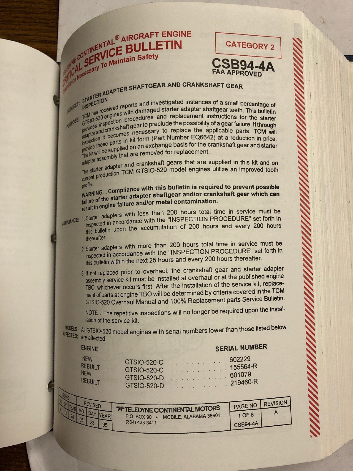 Teledyne Continental Service Bulletin Credence Letter and l Info