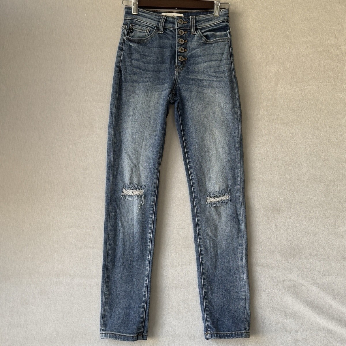 cancan 様 KanCan Jeans CUTE Button-Fly Stretch Unique Retro Distressed Wash