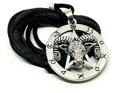 Ram Head Necklace Goat of Mendes Pentagram Pendant Occult Symbols Beaded Cord - Picture 11 of 12
