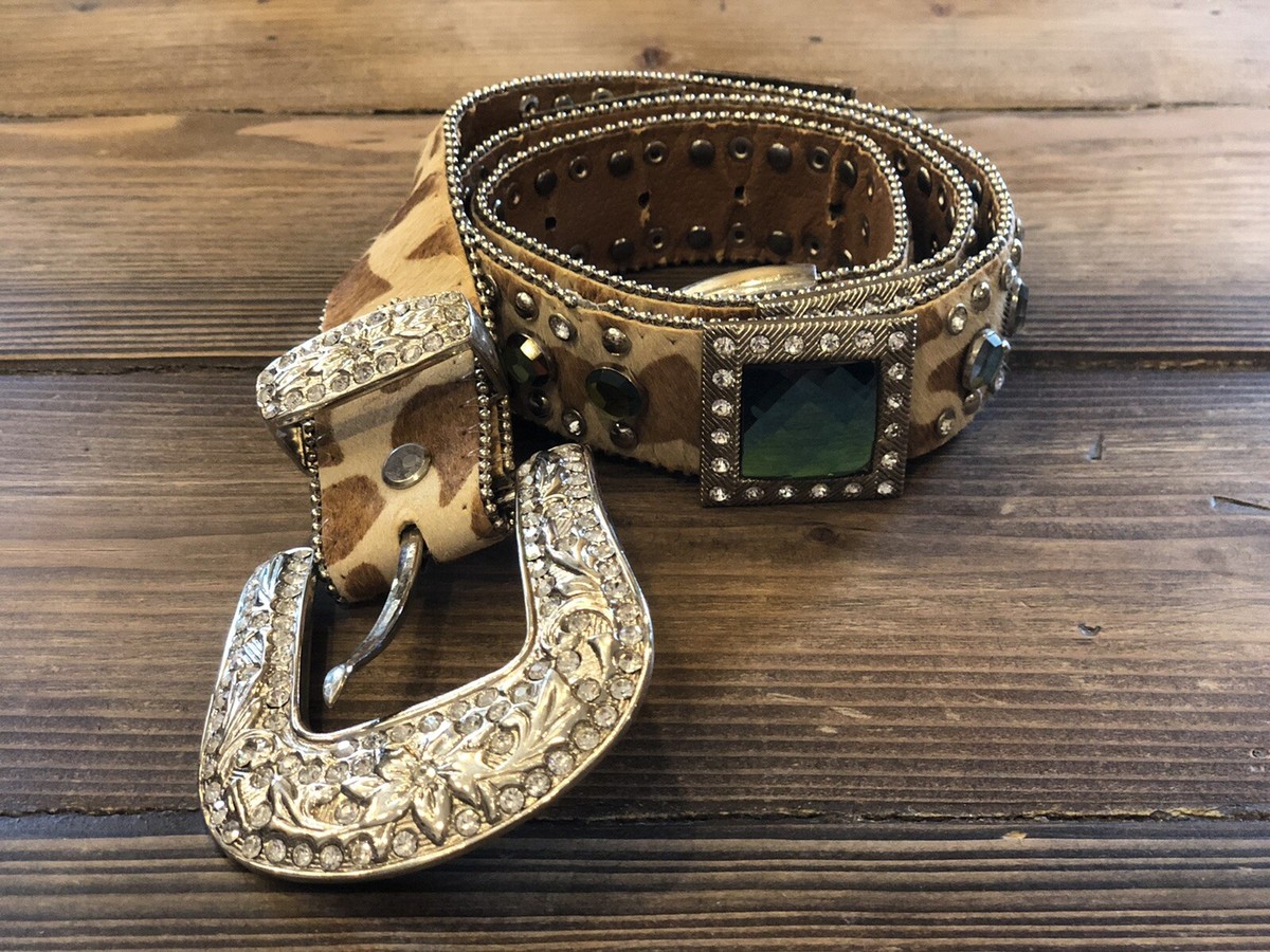 M/L COWPATCH CALF HAIR LEATHER RAINBOW CONCHO BUCKLE WESTERN  display picture 2