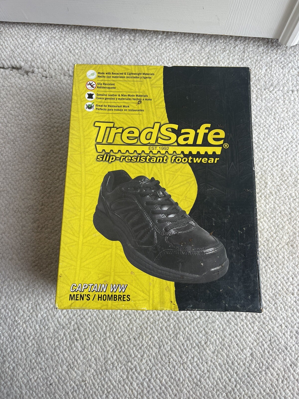 Mens TredSafe Slip Resistant Leather Black Lace Up Athletic Shoes Size