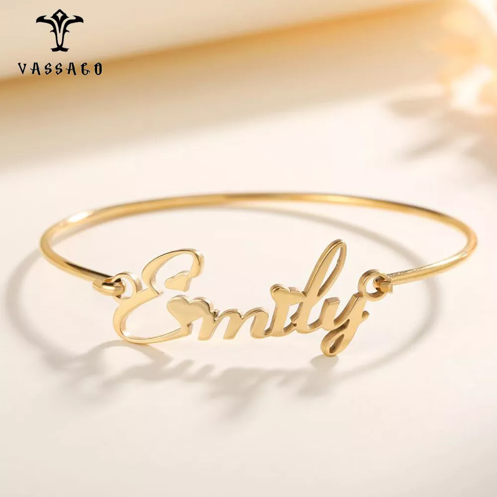 Solid gold personalised miniature cubes name bracelet