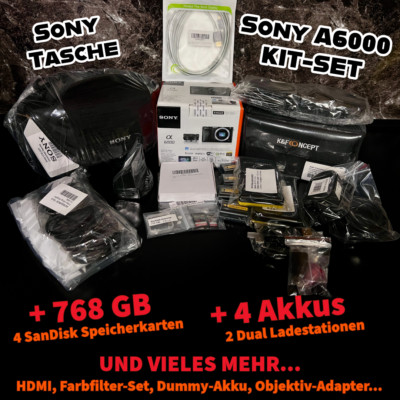 Sony Alpha 6000 - Inkl. Objektiv (16-50 mm) + Zubehörpaket | 4 Akkus, 768GB uvm.
