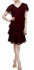 Women&rsquo;s Formal Dress SLNY 16 Burgundy Tier Short Sheer Caped overlay Flowy Gown