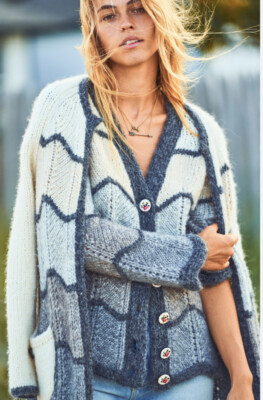 $495 LoveShackFancy Medium Cardigan Sweater Deena Zig Zag Alpaca