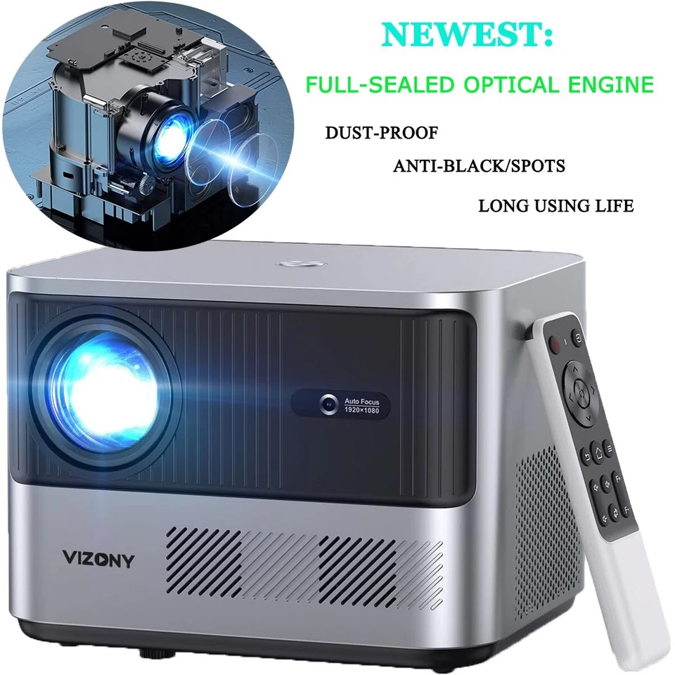 Proyectores VIZONY FHD 1080P 800ANSI 5G WiFi Bluetooth 4K Soporte Cine en Casa Foto 2 de 4