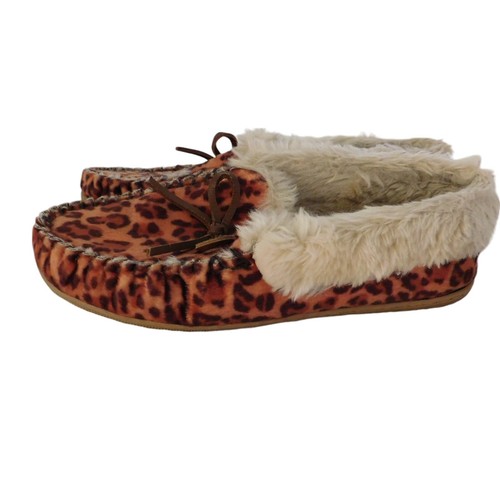 J Crew Fur Lined Moccasin Slippers Women’s 8 Leopard House Shoes - Picture 5 of 7