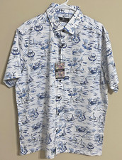 NWT Hart Schaffner Marx size L white sailboat short sleeve button up shirt mens