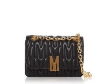 MOSCHINO monogram logo quilted leather convertible shoulder bag Dust bag BLACK
