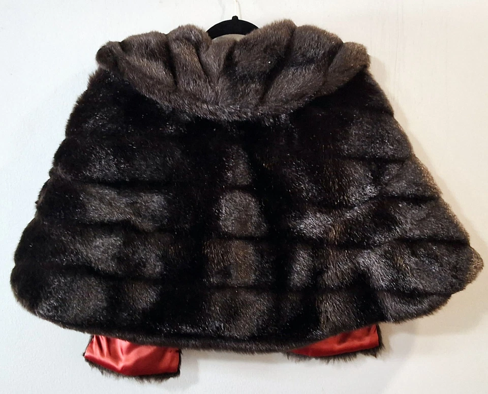 De colección Anthony Richard Marrón Oscuro Imitación Piel Mantón Estola Forro Rojo Foto 3 de 3