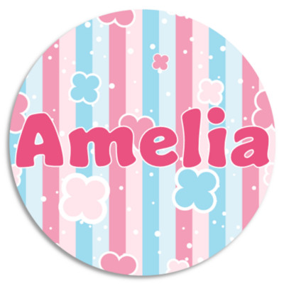 Amelia - 3 Pack Circle Stickers 3 Inch - Name Tag Water Bottle School