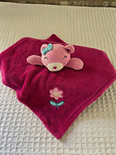 BABY GEAR Lovey Security Blanket Hot Pink/Fuchsia Bear Heart Nose Pink Flower