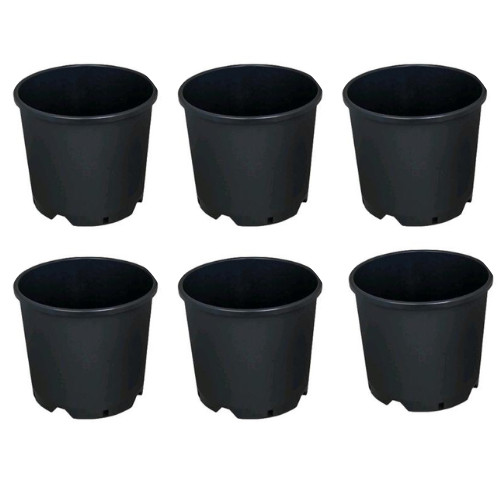 Vaso robusto in plastica rotondo nero set 6 vasi per piante e fiori capacità 15L