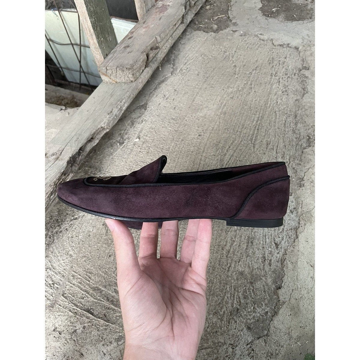 Chanel Burgundy Suede Loafers with Gold CC Logo – Women's