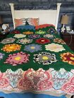 Vtg Hand Crocheted Granny Hexagon Afghan Throw Sofa Blanket 65” x 76” Read!