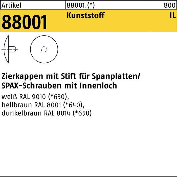 Рейхер Zierkappe R 88001 m.Stift 2,5 x 15 Kunststoff hellbraun
