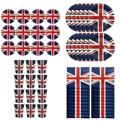Union Jack Pappteller, Schüsseln, Tassen Servietten & Kuchenständer Geschirr (Auswahl)
