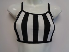 BLACK/WHITE STRIPED ADULT SPORTS BRA TOP, DANCE RAVE COSPLAY EDM PRIDE DC COMICS