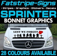 to fit MERCEDES SPRINTER LEST WE FORGET ARMY CAMPER VAN BONNET STICKERS GRAPHICS