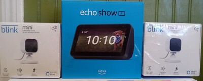 Amazon Echo Show 5 + 2 Blink Mini Indoor Smart Security Camera Bundle 