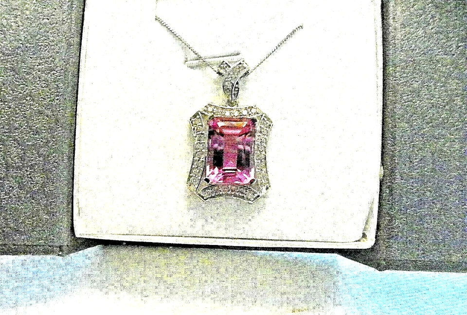 Colgante de cuarzo lila (8,80 quilates) y zafiro rosa simulado de 1,55 quilates en 925 ¡LIQUIDACIÓN! Foto 3 de 3