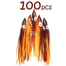 100pcs 4.75" Fishing Brown Orange Squid Skirts Octopus Trolling 12cm Hoochies