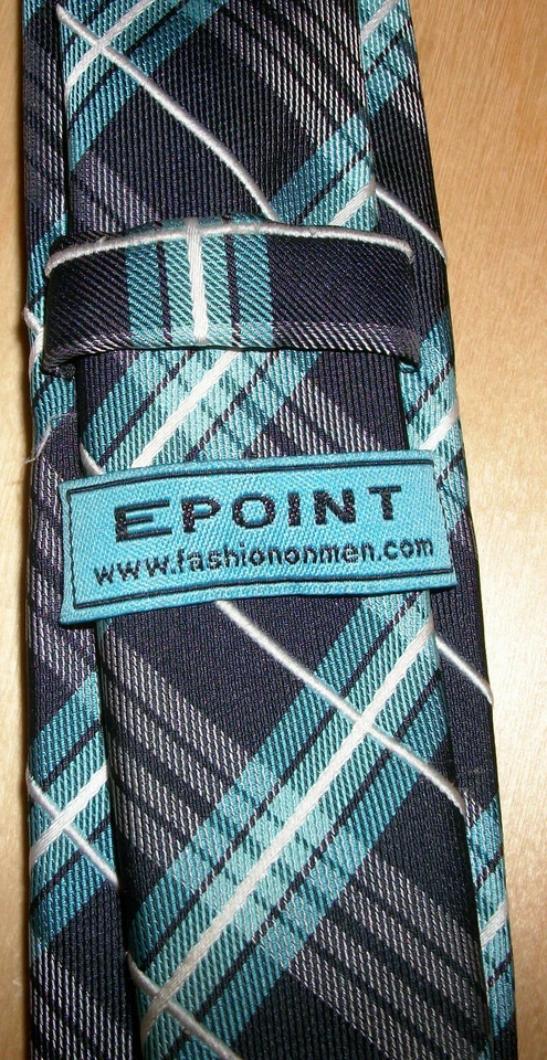 Gravata masculina de microfibra xadrez verde-azulada magra Epoint 59" de comprimento x 2,1" W (D744) - Imagem 4 de 4