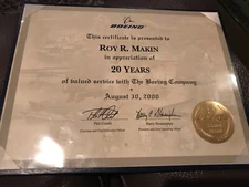 BOEING ~ 20 YEARS OF SERVICE CERTIFICATE 2000 SIGNED BY CONDIT & STONECIPHER