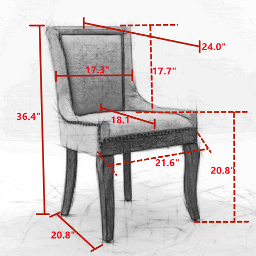 Set of 2 Fabric Dining Room Chairs Kitchen W/Bronze nail head Wooden Legs Orange