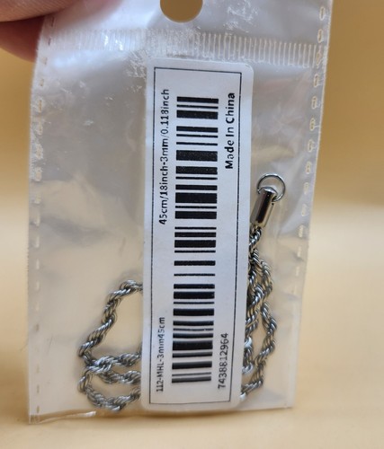 18" Stainless Steel Rope Chain - 3mm/0.118 inch - 1125- MHL , BRAND NEW - Picture 4 of 4
