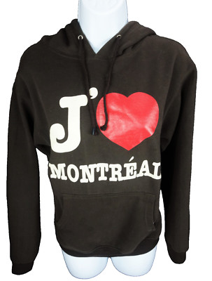 Small J  Heart Montreal I Love Brown Hoodie Sweatshirt Womens S