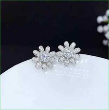 2Ct Lab Created Diamond Push Back Flower Stud Earrings 14K White Gold Finish