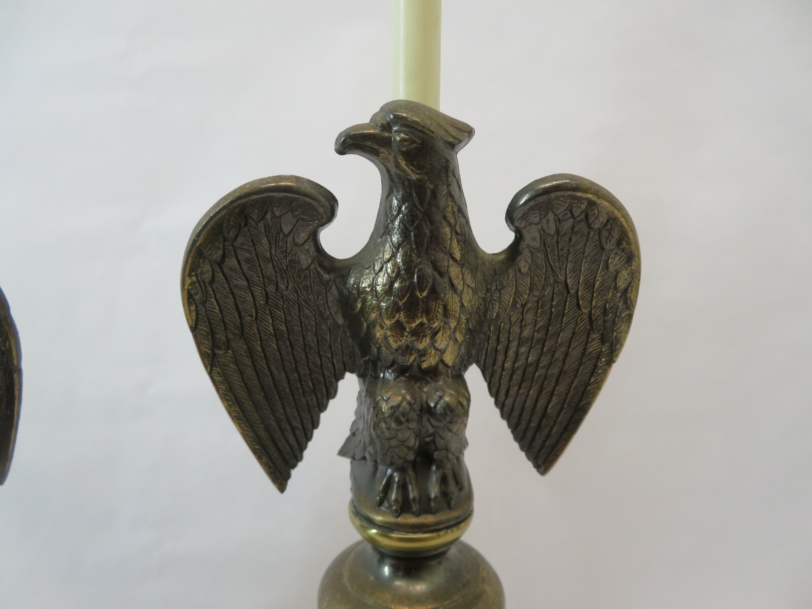 Old vintage custom pair of metal American eagle wings table lamp stands