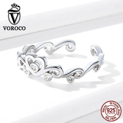 Anillo Voroco Fino Circonio Circonio Corona de Amor S925 Plata Esterlina para Dama Joyería - Imagen 10 de 11