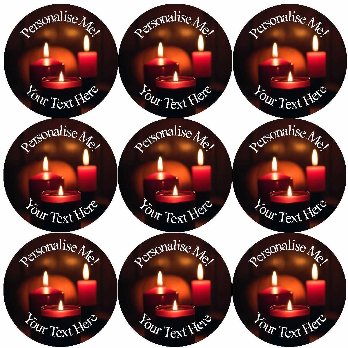 144 Personalised Candles 30mm Glossy Stickers Crafting Gift Packaging Labels