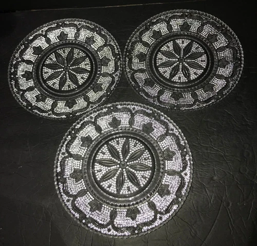3 Federal Glass 9 1/2" Dinner Plates Vintage Pressed Glass Heritage Clear Plates
