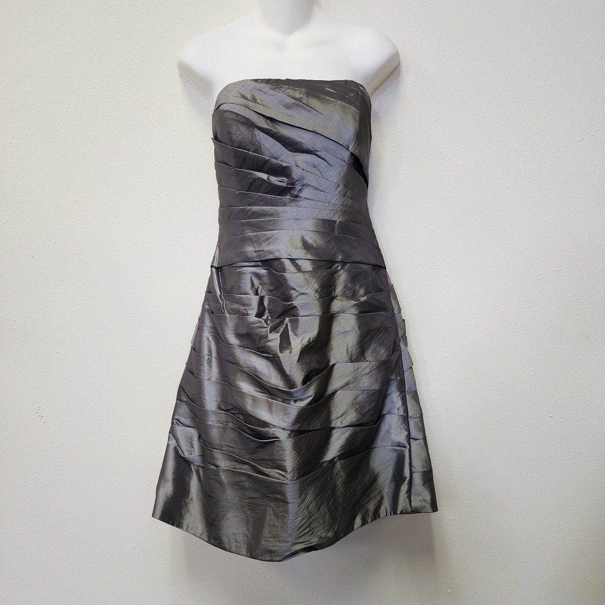 Pretty Maids Dress 14 Metallic Silver Strapless Pleat Wedding Dance Cocktail  New | eBay