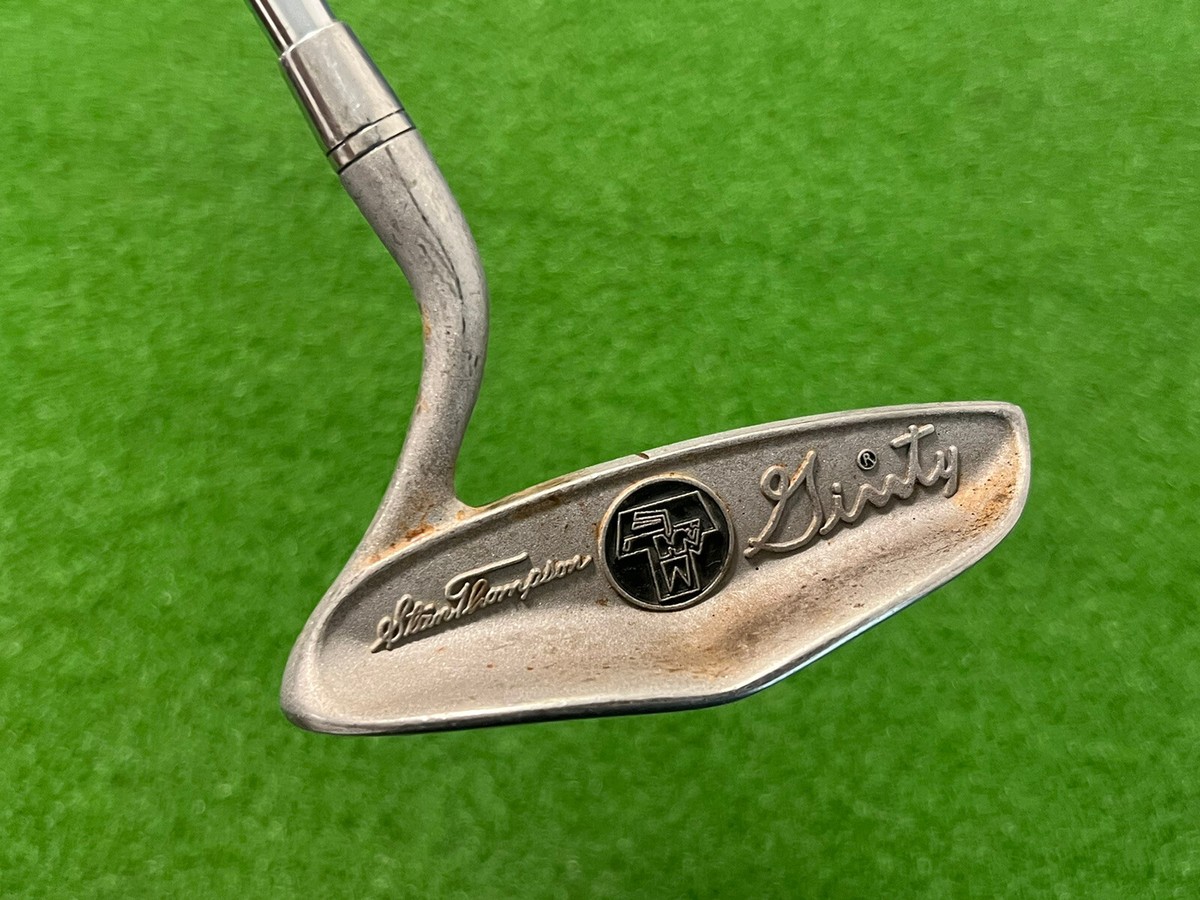 Putter Maillet Ancien En Laiton Et Acier, Manche Cuir, 34,5 Pouces, Pour Droitier