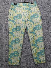 Talbots Heritage Pants Size 8 Straight Crop Floral Metallic Colorful Artsy Blue