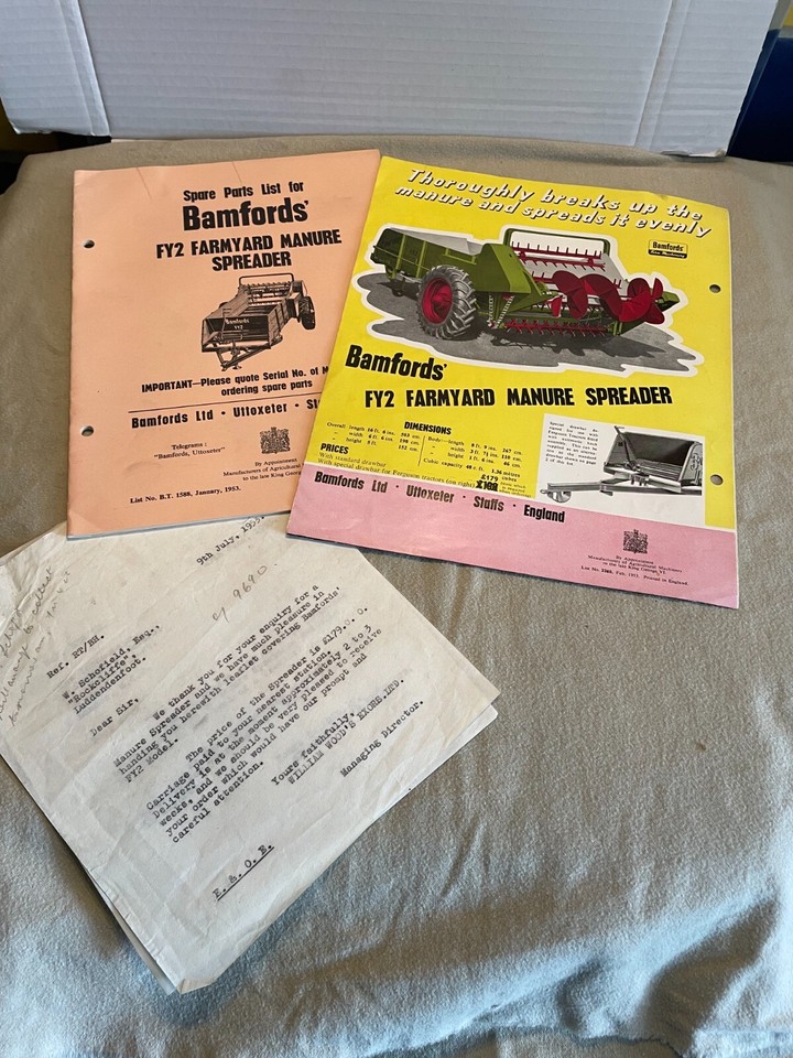 RARE FARM BAMFORDS FY2 MANURE SPREADER Brochure & SPARES PARTS