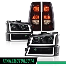 Fit For 2003-2007 Silverado LED DRL Black Housing Headlights + Tail Lights Pair