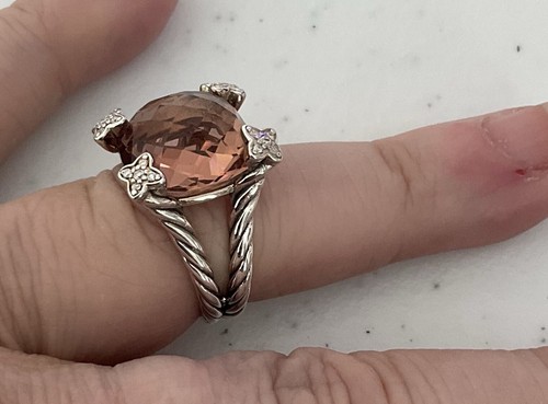 DAVID YURMAN STERLING SILVER/MORGANITE/DIAMONDS ON POINT RING! SIZE 6.5 - Picture 9 of 10