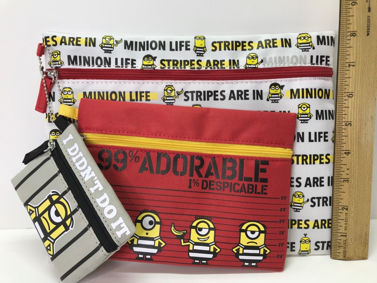 Despicable Me Minions Zippered Pouches Set of 3 Universal Ent. NEW