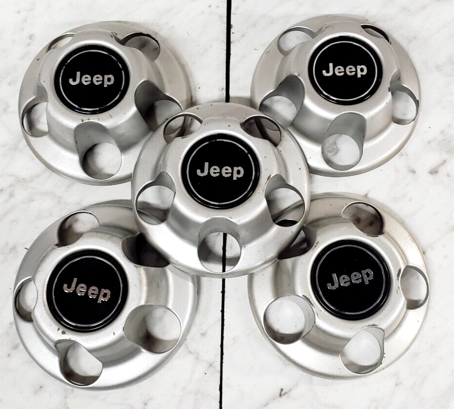 Jeep Wrangler YJ TJ 8706 (Set 5) Logo Silver Wheel Center Cap Wheel