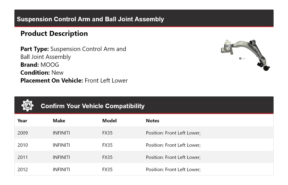 Conjunto de rótula de brazo de control delantero izquierdo inferior M para Infiniti FX35 2009-2012 Foto 2 de 3