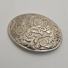 Vintage Embossed Flower Pattern Belt Buckle Silver Tone Western Style Boho Rodeo