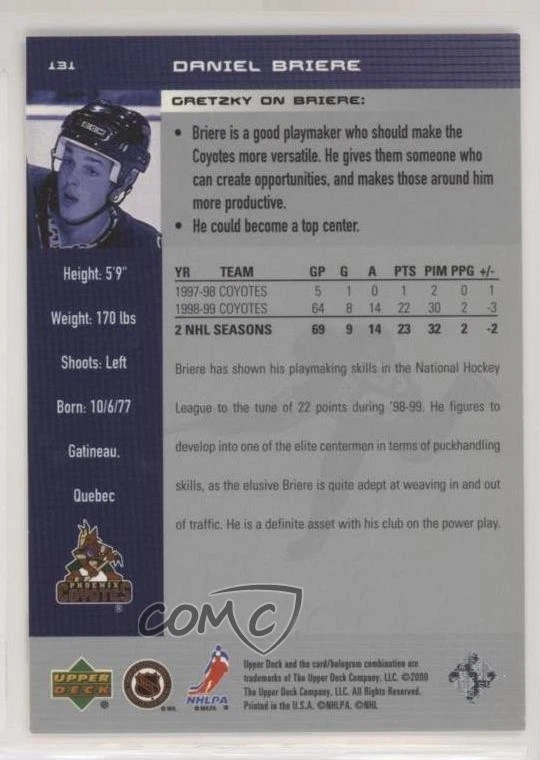 1999-00 Upper Deck Wayne Gretzky Hockey Daniel Briere #131 - Image 2 of 2