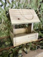 Image of Handmade Wooden Hanging Bird Feeder Rustic Garden Outdoor Seed Tray 25x21x30cm