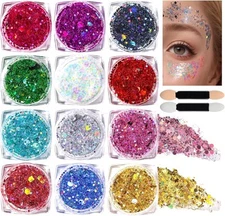 Teenitor Body Glitter Face Makeup Festival 3mm/1mm/0.2mm, Multicolor 