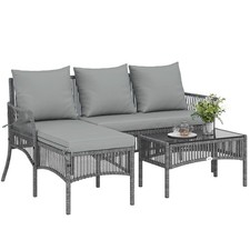 Outsunny 3 Piece Rattan Garden Furniture Set with Cushions, Dark Grey